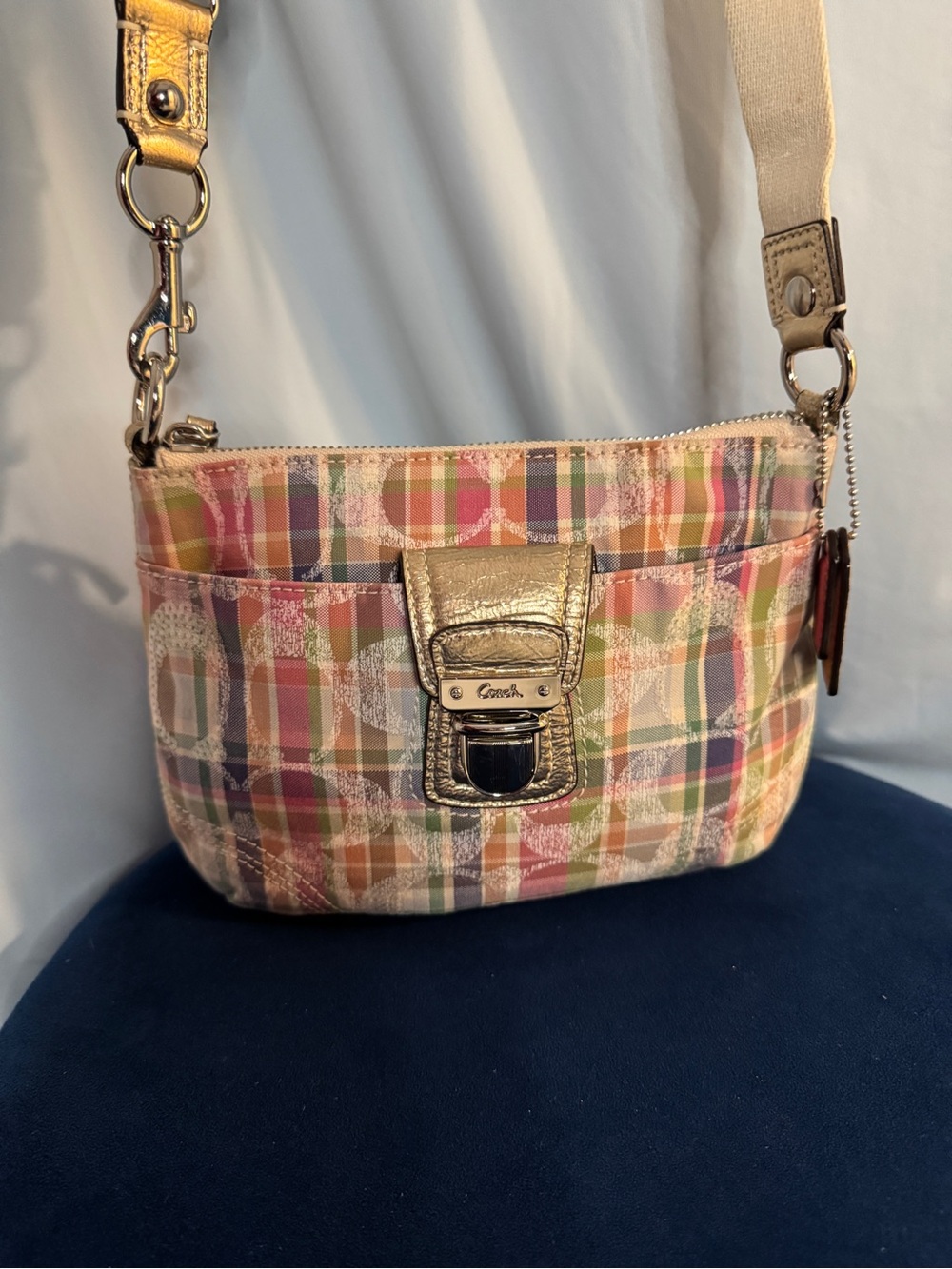 Coach Poppy Madras Plaid Sequin Signature C Crossbody Purse